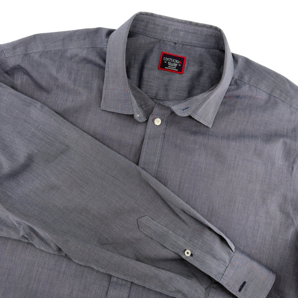 UNTUCKit Wrinkle Free Cotton Dress Shirt XX Large Blue Textured Long Sleeve